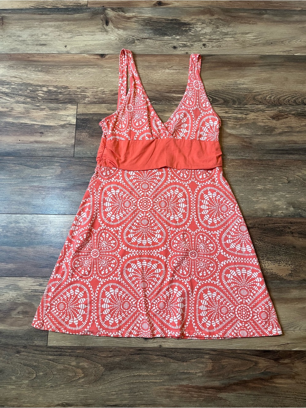 Patagonia Women's Margot Organic Cotton Coral Orange Floral Sun Tank Dress L